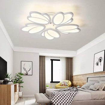 Lustra LED cu telecomanda TULIP 73W, 5 Petale, lumina Rece/Calda/Neutra, Dimabila, Alb