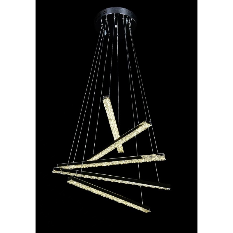 Lustra LED suspendata cu telecomanda si cristal LIBORIA 64W, lumina Rece/Calda/Neutra, Dimabila, Crom Lucios