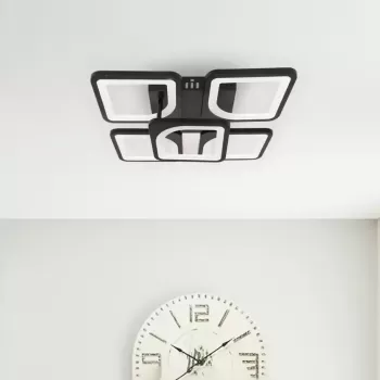 Lustra LED cu telecomanda ZOE 68W, 5 Patrate, lumina Rece/Calda/Neutra, Dimabila, Negru