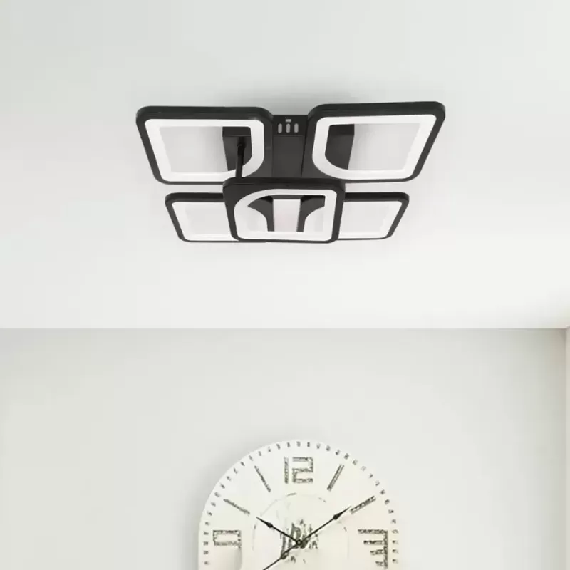 Lustra LED cu telecomanda ZOE 68W, 5 Patrate, lumina Rece/Calda/Neutra, Dimabila, Negru