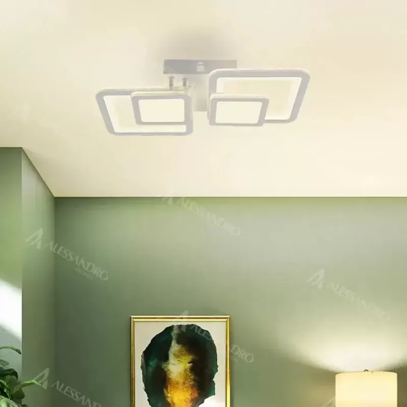 Lustra LED cu telecomanda BALANS 48W, 2 Patrate, lumina Rece/Calda/Neutra, Dimabila, Alb