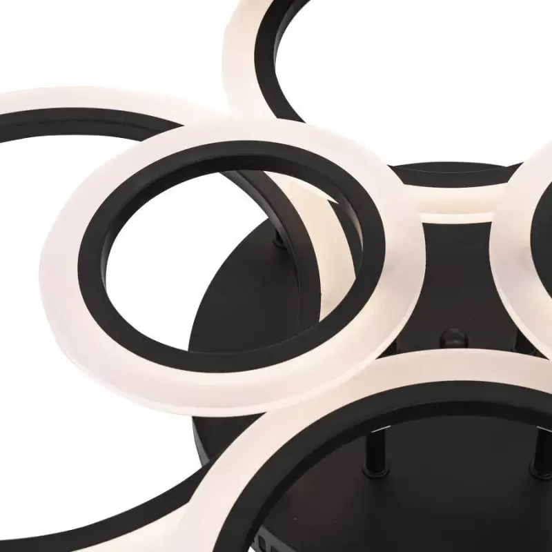 Lustra LED cu telecomanda BETTY 82W, 6 Cercuri, lumina Rece/Calda/Neutra, Dimabila, Negru