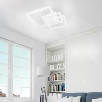 Lustra LED cu telecomanda FARYDA 120W, 3 Patrate, lumina Rece/Calda/Neutra, Dimabila, Alb