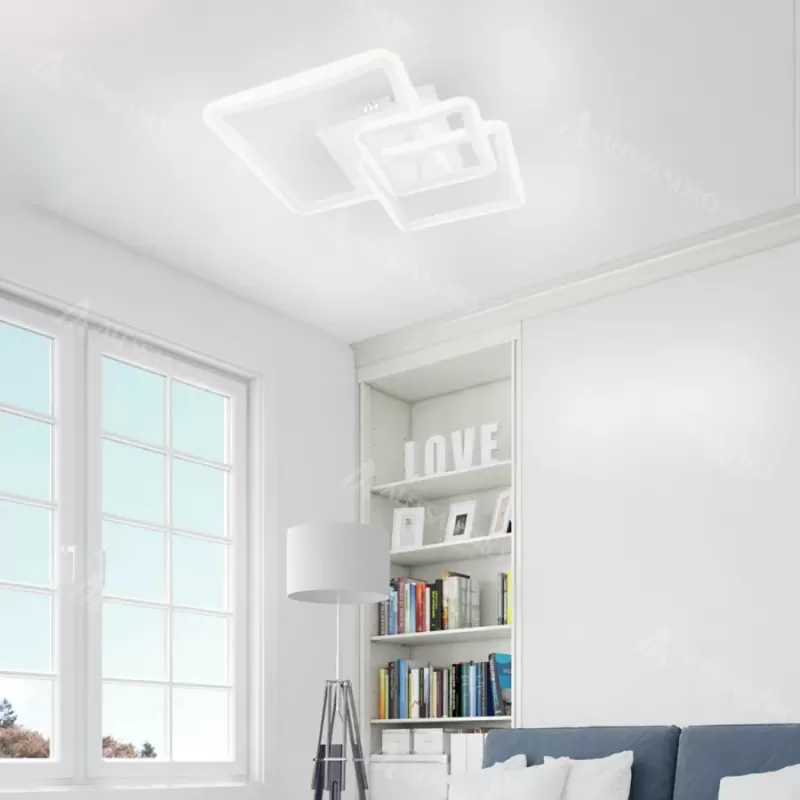 Lustra LED cu telecomanda FARYDA 120W, 3 Patrate, lumina Rece/Calda/Neutra, Dimabila, Alb