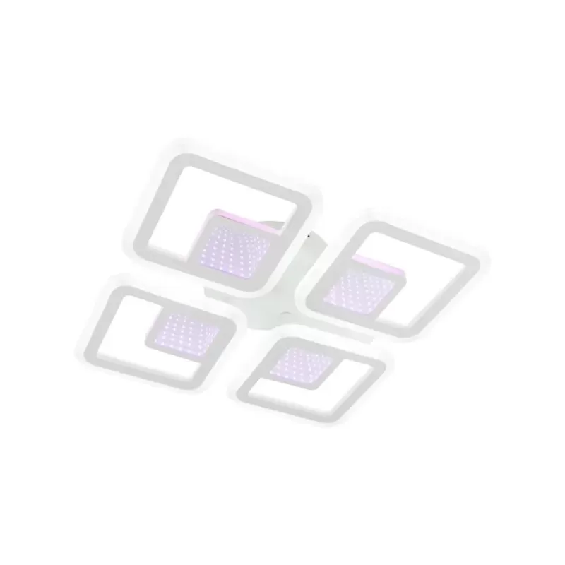 Lustra LED cu telecomanda CHAI 3D 104W, 4 Patrate, lumina Rece/Calda/Neutra, Dimabila, Alb