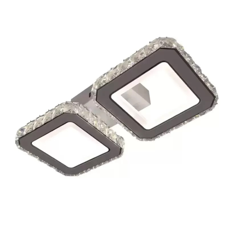 Lustra LED cu telecomanda si cristal QUADRIS 24W, 2 Patrate, lumina Rece/Calda/Neutra, Dimabila, Alb