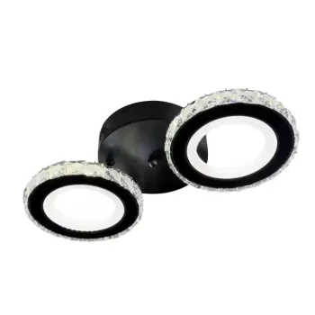 Lustra LED cu telecomanda si cristal NOVA ROTONDA 29W, 2 Cercuri, lumina Rece/Calda/Neutra, Dimabila, Negru