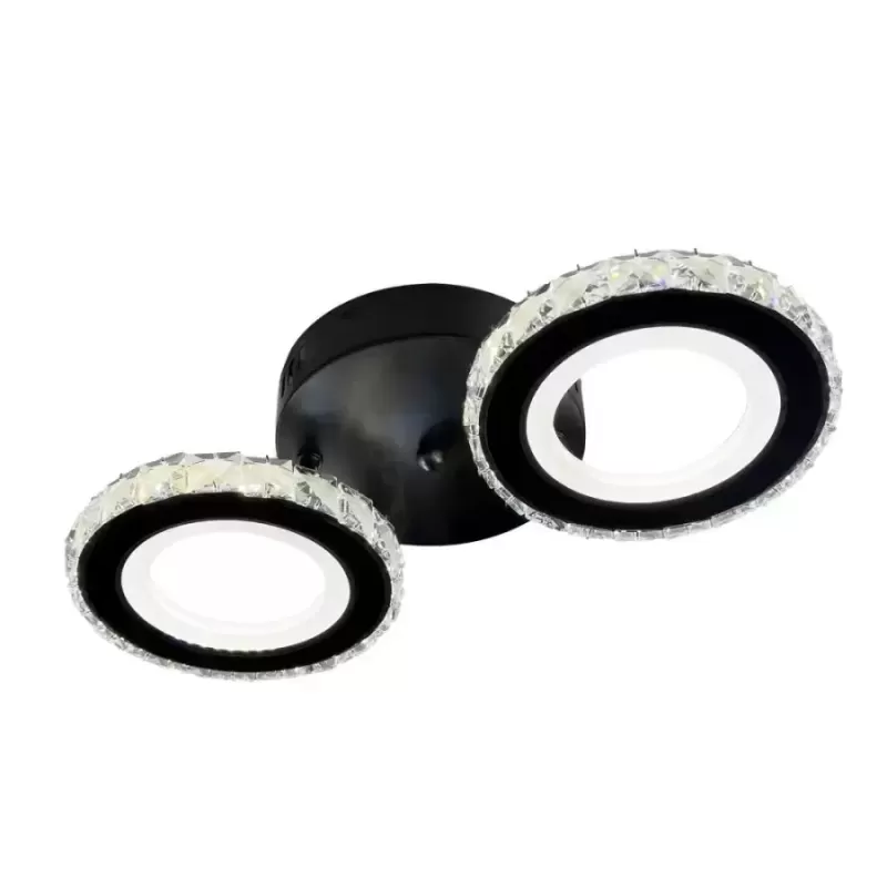 Lustra LED cu telecomanda si cristal NOVA ROTONDA 29W, 2 Cercuri, lumina Rece/Calda/Neutra, Dimabila, Negru