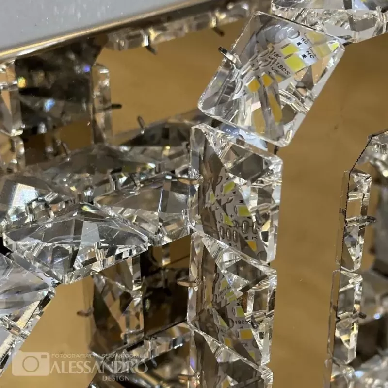 Lustra LED cu cristal JEREMIAH 34W, 2 Patrate, lumina Rece/Calda/Neutra, Dimabila, Crom Lucios