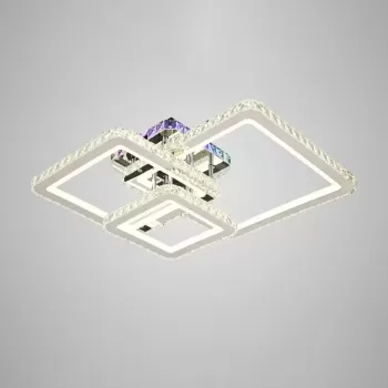 Lustra LED cu telecomanda si cristal JUSTIN RGB 106W, 3 Patrate, lumina Rece/Calda/Neutra, Dimabila, Crom Lucios