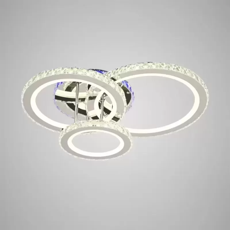 Lustra LED cu telecomanda si cristal NOVA ROTONDA RGB 103W, 3 Cercuri, lumina Rece/Calda/Neutra, Dimabila, Crom Lucios