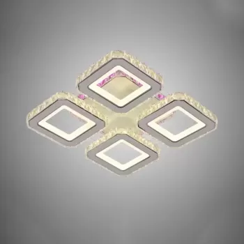 Lustra LED cu telecomanda si cristal BLAKELY RGB 74W, 4 Patrate, lumina Rece/Calda/Neutra, Dimabila, Alb