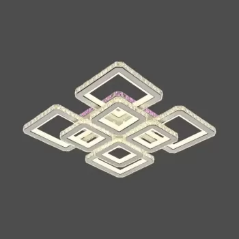 Lustra LED cu telecomanda si cristal BLAKELY RGB 163W, 8 Patrate, lumina Rece/Calda/Neutra, Dimabila, Alb