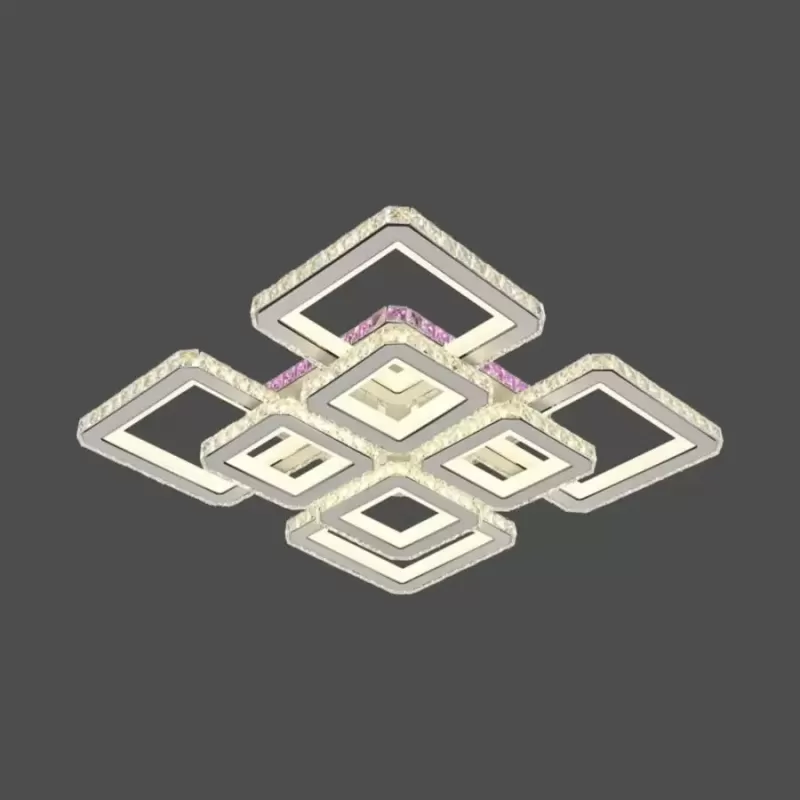 Lustra LED cu telecomanda si cristal BLAKELY RGB 163W, 8 Patrate, lumina Rece/Calda/Neutra, Dimabila, Alb