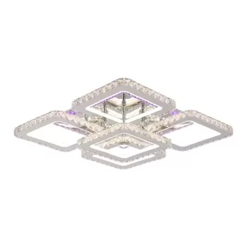 Lustra LED cu telecomanda cu cristal QUADRIA SUPREMO RGB, 148W, 5 Patrate, lumina Rece/Calda/Neutra, Dimabila, Crom Lucios