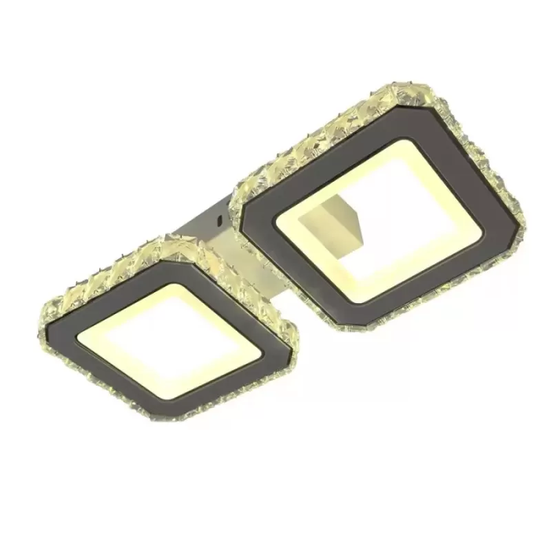 Lustra LED cu telecomanda si cristal QUADRIS 24W, 2 Patrate, lumina Rece/Calda/Neutra, Dimabila, Alb