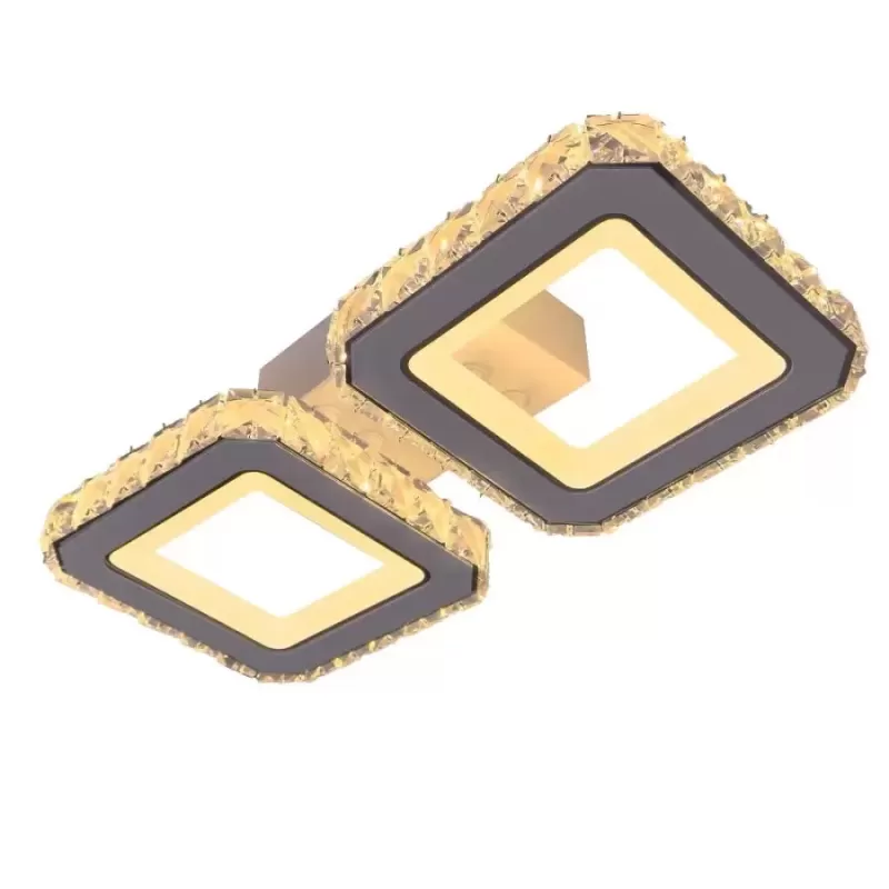 Lustra LED cu telecomanda si cristal QUADRIS 24W, 2 Patrate, lumina Rece/Calda/Neutra, Dimabila, Alb