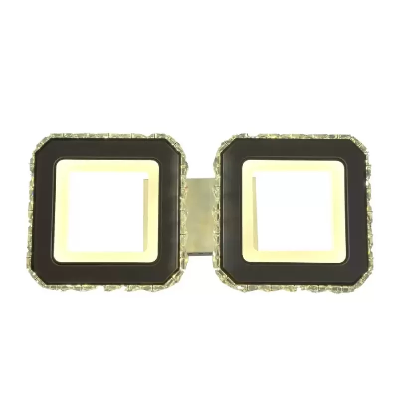 Lustra LED cu telecomanda si cristal QUADRIS 24W, 2 Patrate, lumina Rece/Calda/Neutra, Dimabila, Alb