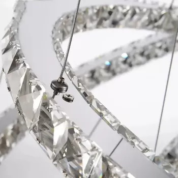 Lustra LED cu telecomanda si cristal PRISM LUMINIS 58W, 2 Cercuri, lumina Rece/Calda/Neutra, Dimabila, Argintiu, Inaltime Reglabila