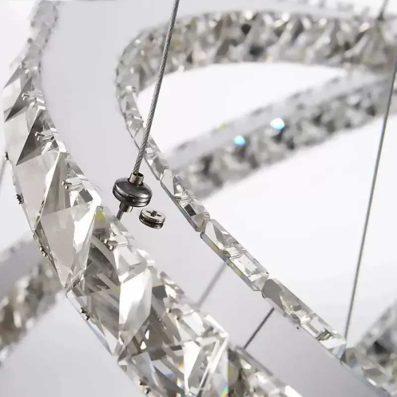 Lustra LED cu telecomanda si cristal PRISM LUMINIS 58W, 2 Cercuri, lumina Rece/Calda/Neutra, Dimabila, Argintiu, Inaltime Reglabila