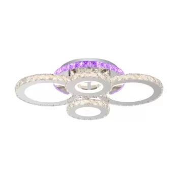 Lustra LED cu telecomanda si cristal NOVA ROTONDA RGB 72W, 4 Cercuri, lumina Rece/Calda/Neutra, Dimabila, Negru