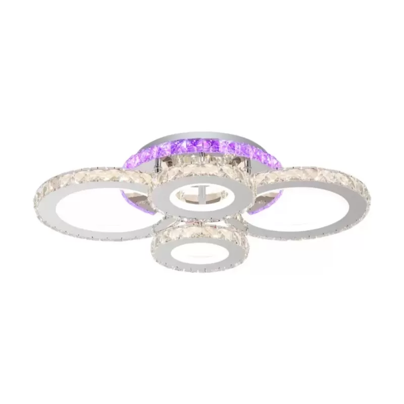 Lustra LED cu telecomanda si cristal NOVA ROTONDA RGB 72W, 4 Cercuri, lumina Rece/Calda/Neutra, Dimabila, Negru