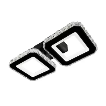 Lustra LED cu telecomanda si cristal QUADRIS 24W, 2 Patrate, lumina Rece/Calda/Neutra, Dimabila, Negru