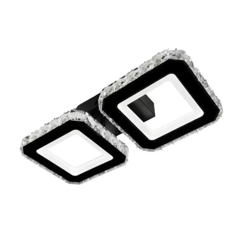 Lustra LED cu telecomanda si cristal QUADRIS 24W, 2 Patrate, lumina Rece/Calda/Neutra, Dimabila, Negru