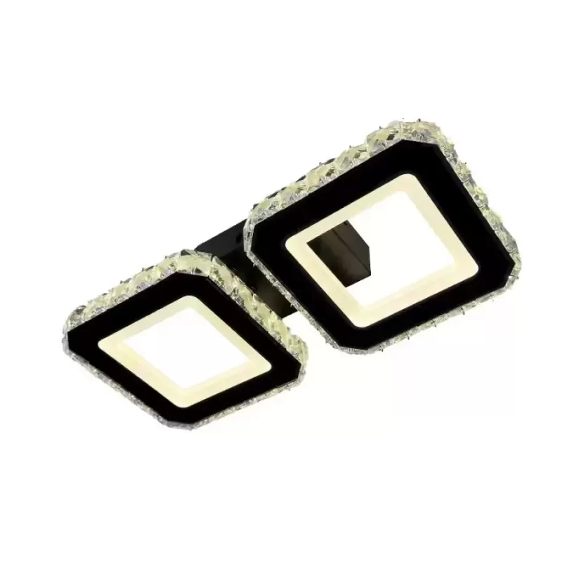 Lustra LED cu telecomanda si cristal QUADRIS 24W, 2 Patrate, lumina Rece/Calda/Neutra, Dimabila, Negru