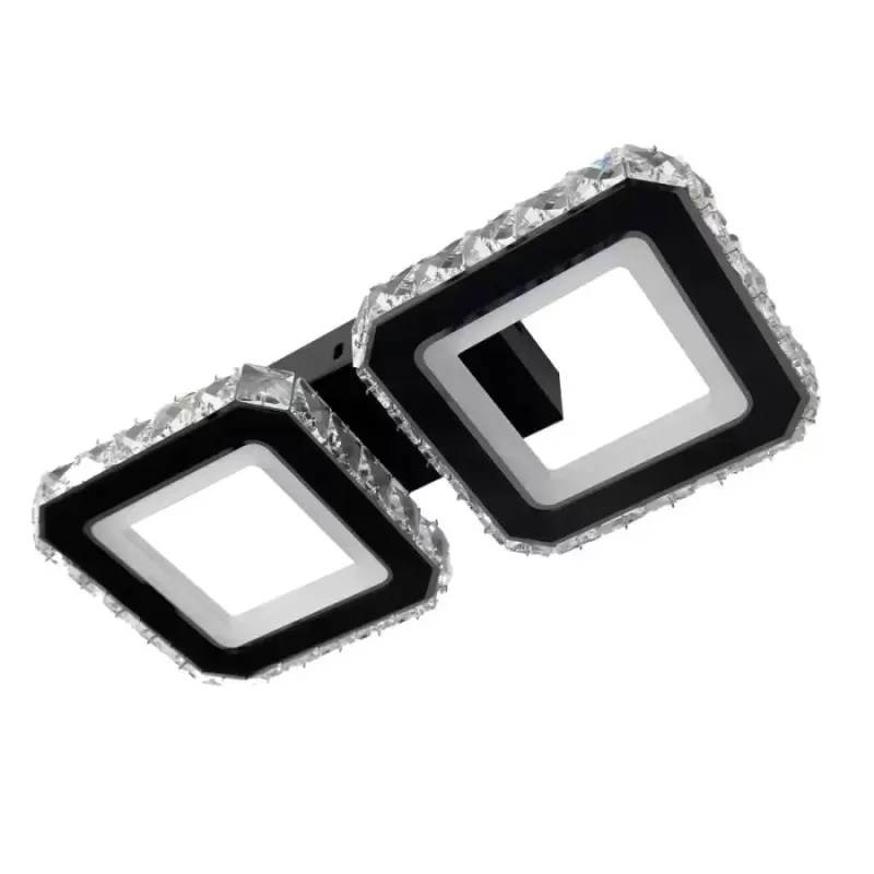 Lustra LED cu telecomanda si cristal QUADRIS 24W, 2 Patrate, lumina Rece/Calda/Neutra, Dimabila, Negru