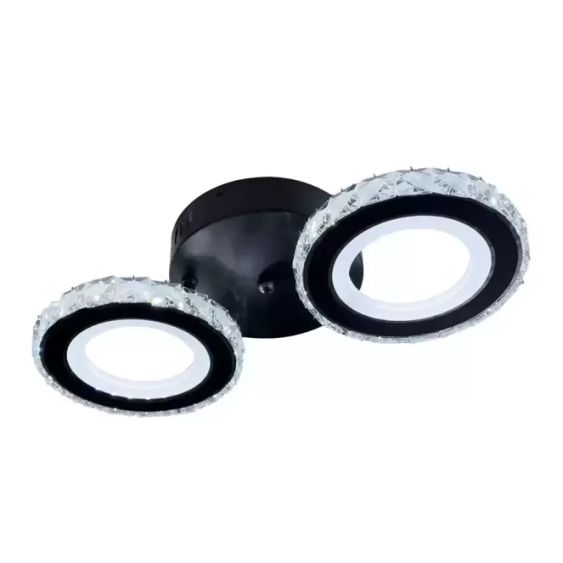 Lustra LED cu telecomanda si cristal NOVA ROTONDA 29W, 2 Cercuri, lumina Rece/Calda/Neutra, Dimabila, Negru
