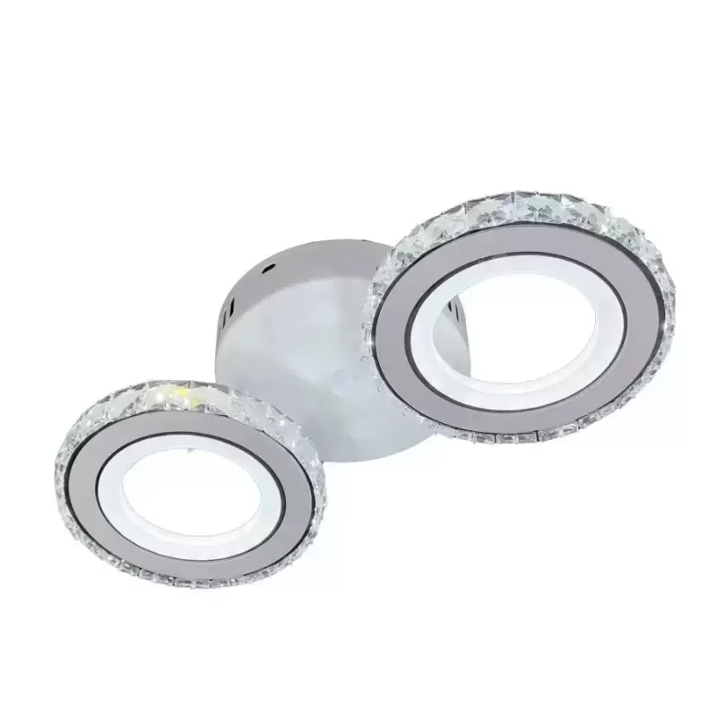 Lustra LED cu telecomanda si cristal NOVA ROTONDA 29W, 2 Cercuri, lumina Rece/Calda/Neutra, Alb