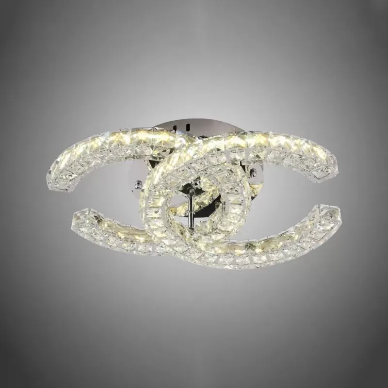 Lustra LED cu telecomanda si cristal SHIA 27W, 2 Cercuri, lumina Rece/Calda/Neutra, Dimabila, Crom Lucios