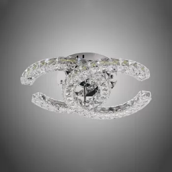 Lustra LED cu telecomanda si cristal SHIA 27W, 2 Cercuri, lumina Rece/Calda/Neutra, Dimabila, Crom Lucios