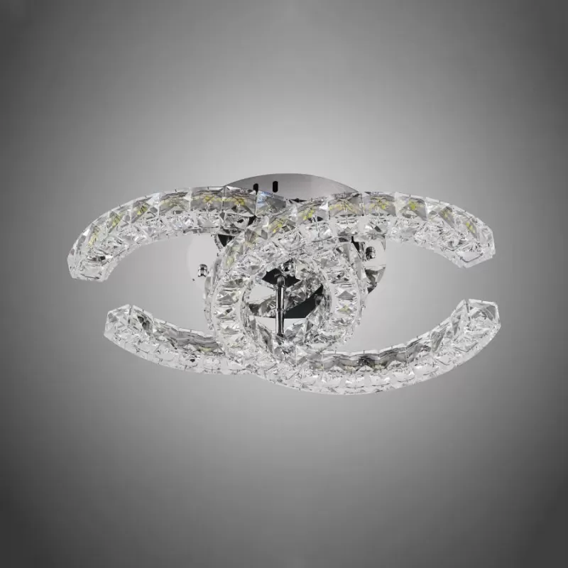 Lustra LED cu telecomanda si cristal SHIA 27W, 2 Cercuri, lumina Rece/Calda/Neutra, Dimabila, Crom Lucios