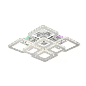 Lustra LED cu telecomanda si cristal QUADRIA SUPREMO RGB 198W, 8 Patrate, lumina Rece/Calda/Neutra, Dimabila, Crom Lucios