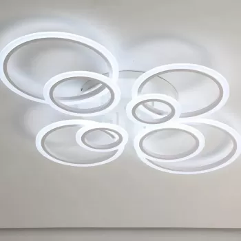 Lustra LED cu telecomanda BETTY 130W, 8 Cercuri, lumina Rece/Calda/Neutra, Dimabila, Alb