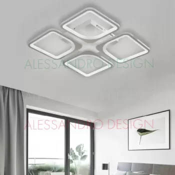 Lustra LED cu telecomanda ZOE 52W, 4 Patrate, lumina Rece/Calda/Neutra, Dimabila, Alb