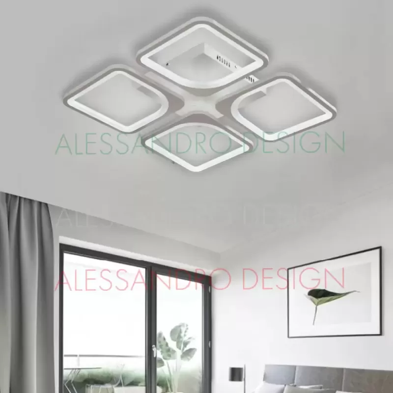 Lustra LED cu telecomanda ZOE 52W, 4 Patrate, lumina Rece/Calda/Neutra, Dimabila, Alb