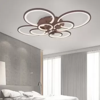 Lustra LED cu telecomanda ALANI 200W, 8 Cercuri, lumina Rece/Calda/Neutra, Dimabila, Maro