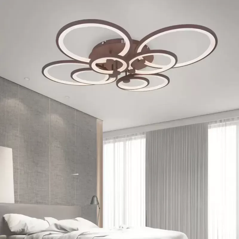 Lustra LED cu telecomanda ALANI 200W, 8 Cercuri, lumina Rece/Calda/Neutra, Dimabila, Maro