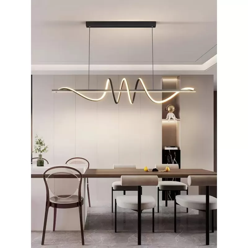 Lustra LED suspendata cu telecomanda RIBBON 66W, Liniara, lumina Rece/Calda/Neutra, Dimabila, Negru, Inaltime Reglabila