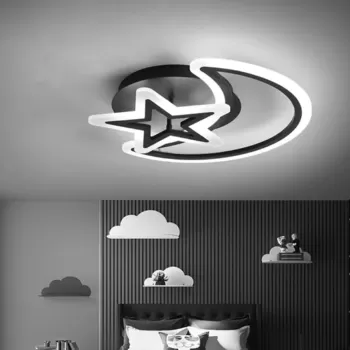 Lustra LED cu telecomanda LUNA SI STEA 78W, 2 Elemente, lumina Rece/Calda/Neutra, Dimabila, Negru