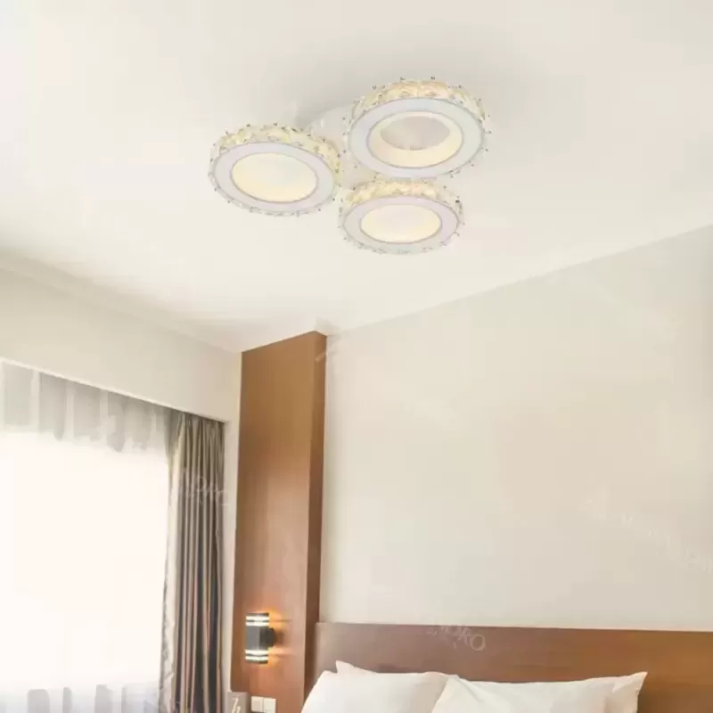 Lustra LED cu telecomanda si cristal ECOTIUS 72W, 3 Cercuri, lumina Rece/Calda/Neutra, Dimabila, Alb Crom Lucios