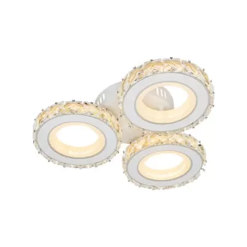 Lustra LED cu telecomanda si cristal ECOTIUS 72W, 3 Cercuri, lumina Rece/Calda/Neutra, Dimabila, Alb Crom Lucios