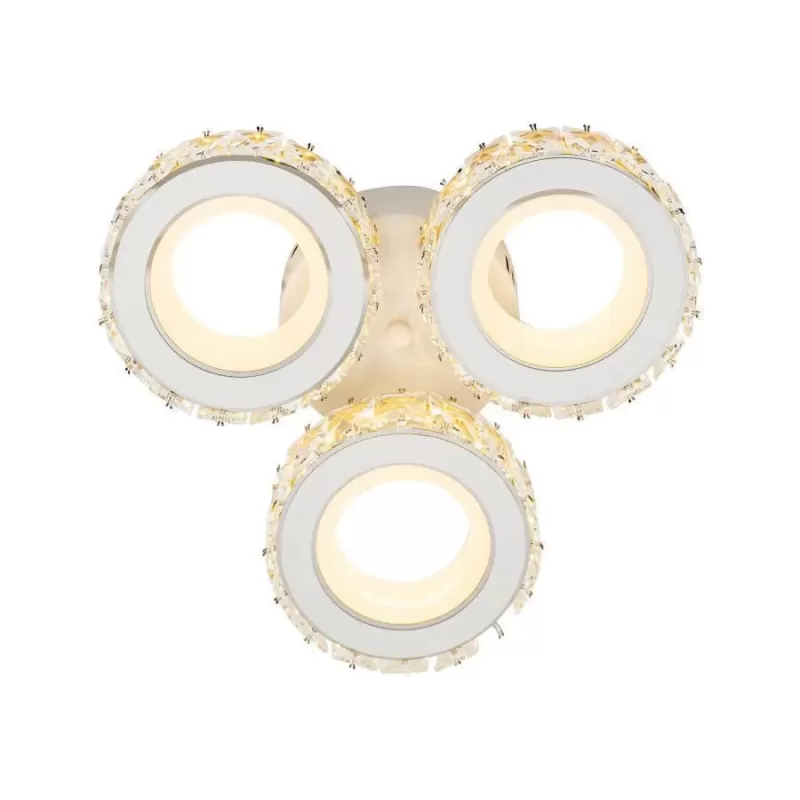 Lustra LED cu telecomanda si cristal ECOTIUS 72W, 3 Cercuri, lumina Rece/Calda/Neutra, Dimabila, Alb Crom Lucios