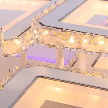 Lustra LED cu telecomanda si cristal QUADRIS RGB 240W, 6 Patrate, lumina Rece/Calda/Neutra, Dimabila, Alb