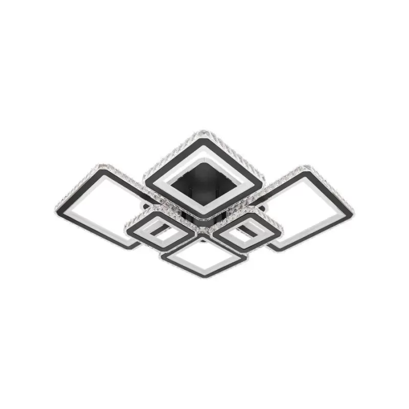 Lustra LED cu telecomanda si cristal QUADRIS RGB 330W, 6 Patrate, lumina Rece/Calda/Neutra, Dimabila, Negru