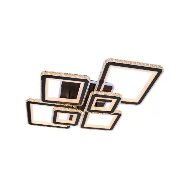 Lustra LED cu telecomanda si cristal QUADRIS RGB 330W, 6 Patrate, lumina Rece/Calda/Neutra, Dimabila, Negru