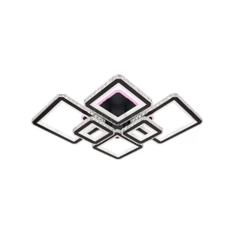 Lustra LED cu telecomanda si cristal QUADRIS RGB 330W, 6 Patrate, lumina Rece/Calda/Neutra, Dimabila, Negru